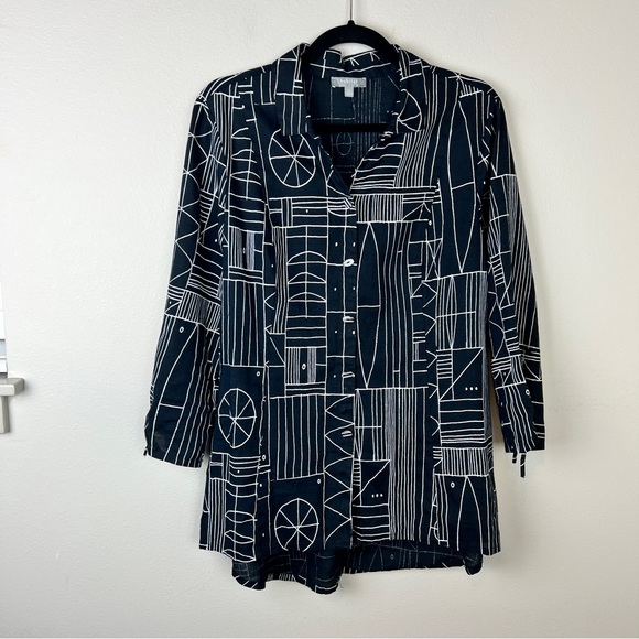 Habitat Art Deco Print Button Front Tunic Top - Picture 2 of 6